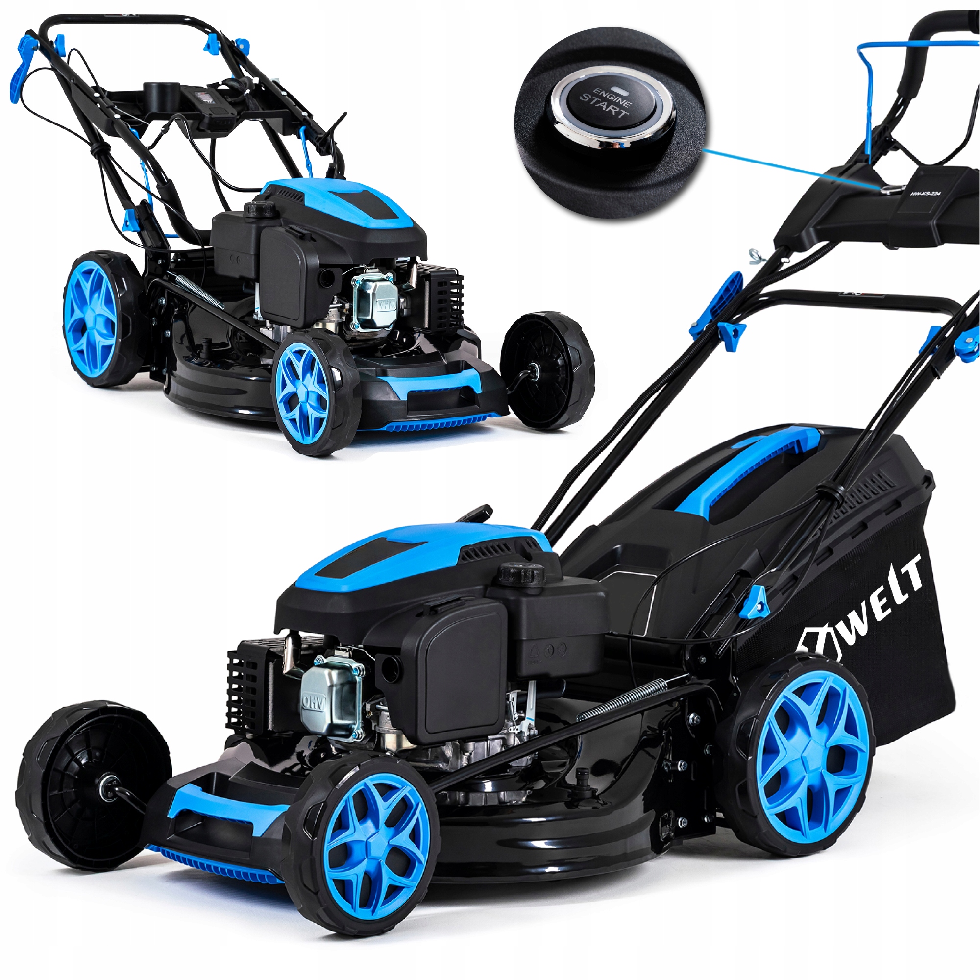 Benzínová kosačka na trávu Hexwelt HW-KS-224 10 HP 53 cm s košom s objemom 60 l a mulčovaním