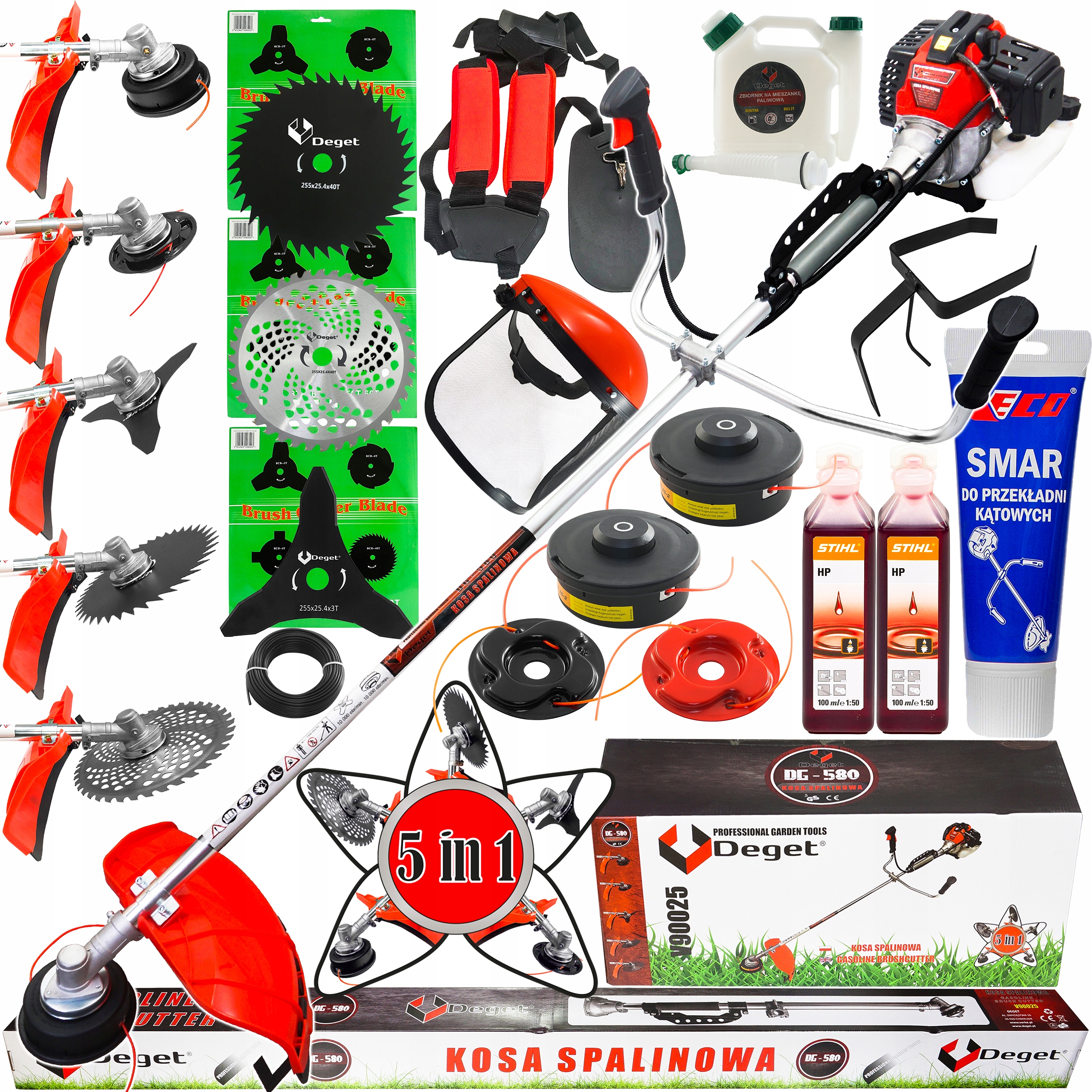 Krovinorez - BENZÍNOVÁ Kosačka DG 580 DEGET 5,2 km 5 v 1 STIHL OLEJ