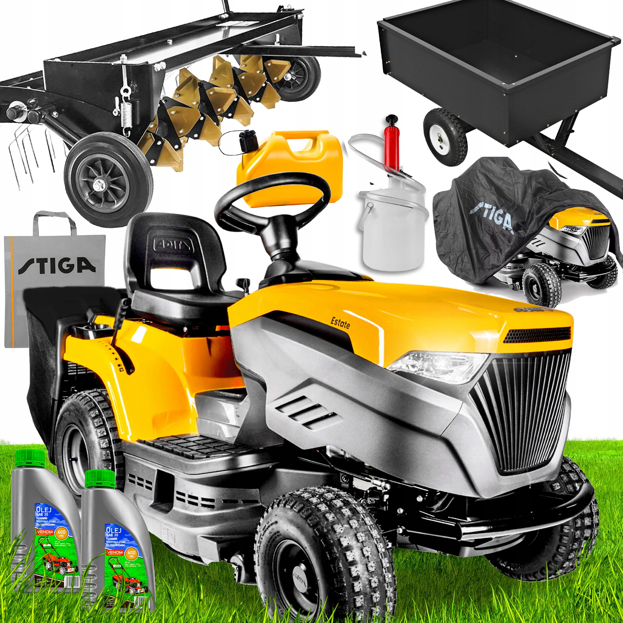 VÝKONNÝ ZÁHRADNÝ TRAKTOR STIGA KOSAČKA 16 HP POWER VEĽKÝ KOŠÍK + vertikutátor