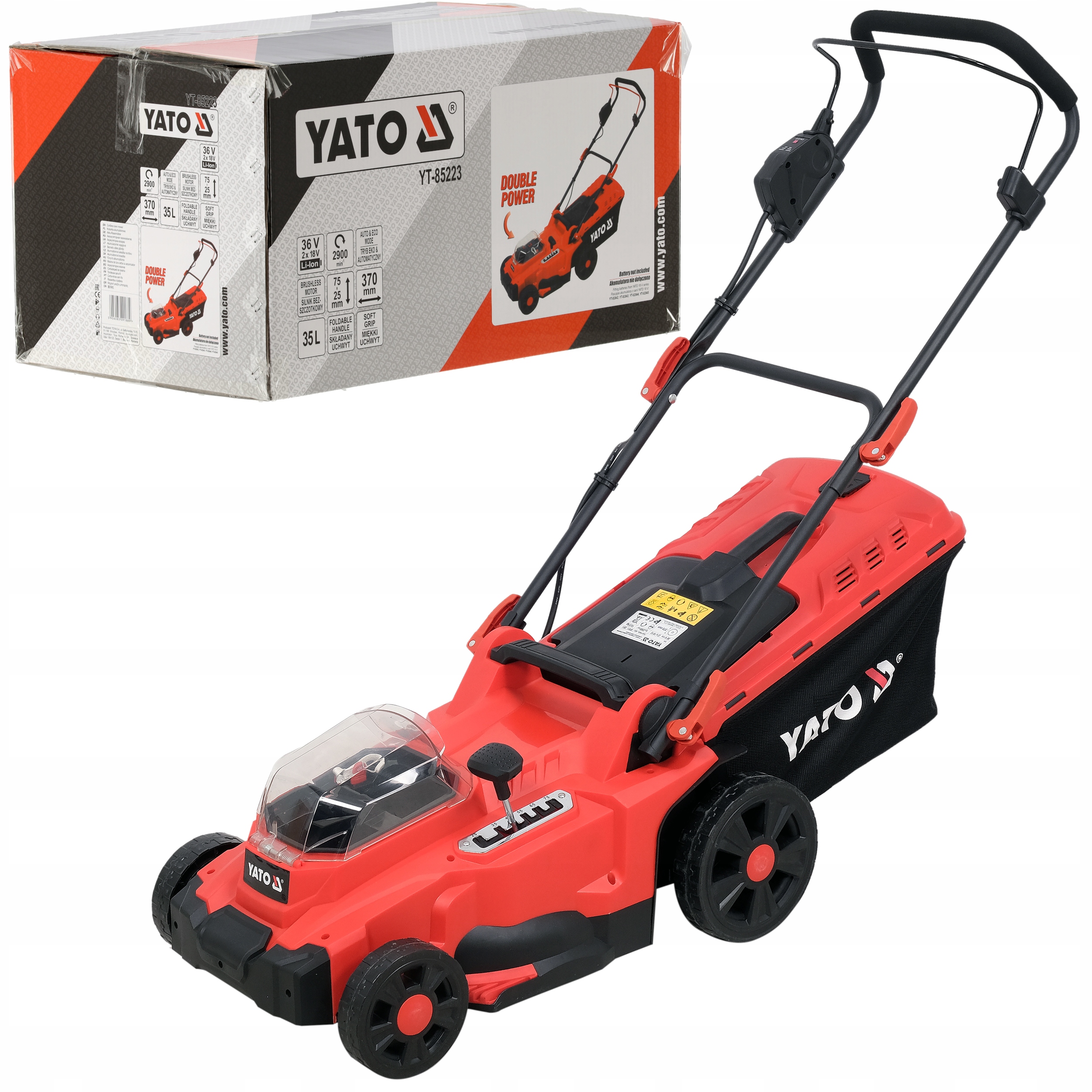 SOLO YATO kosačka na trávu s dvoma batériami 37 cm na trávu, nastavenie 36 V YT-85223