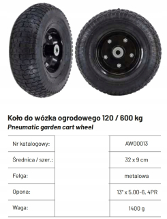 AwTools Pneumatické koleso 5.00x6 pre TC1840 Trolley