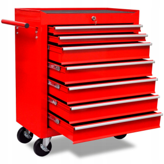 SKRINKA ORGANIZÉR NA KOLIESKACH - Červený nástroj / Workshop Trolley so 7 zásuvkami