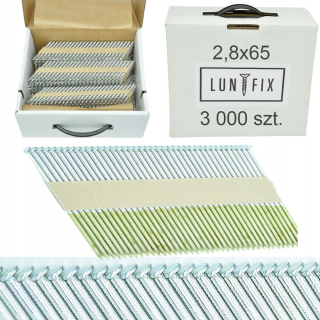 Krúžkové klince 2,8 × 65mm pozinkované spojené papierom pod uhlom 34°