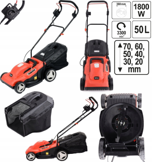 Elektrická kosačka 1800 W 380 mm 50L