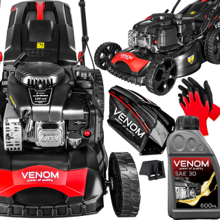 Benzínová kosačka Venom s košom, objem 139 cm³. košík 62 rokov