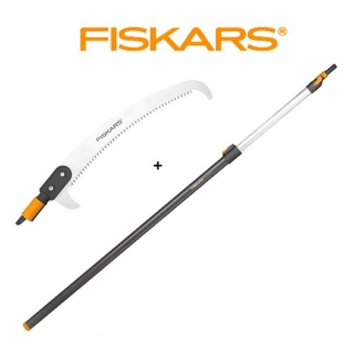 Sada záhradného náradia - Záhradná píla + Hriadeľ teleskopu Fiskars QuikFit