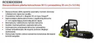 Píla - RYOBI Akumulátorová motorová píla 36V RCS36X3550HI