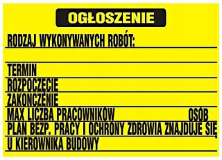 Oznámenie o stavebnej tabule BIOF 700 * 500 mm