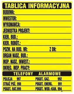 KONŠTRUKČNÁ INFORMAČNÁ DOSKA 700 * 900 mm